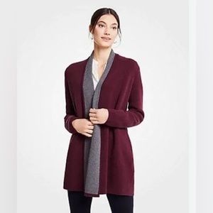 Ann Taylor Two Tone Coatigan‎ Rosy Plum / Gray Size S